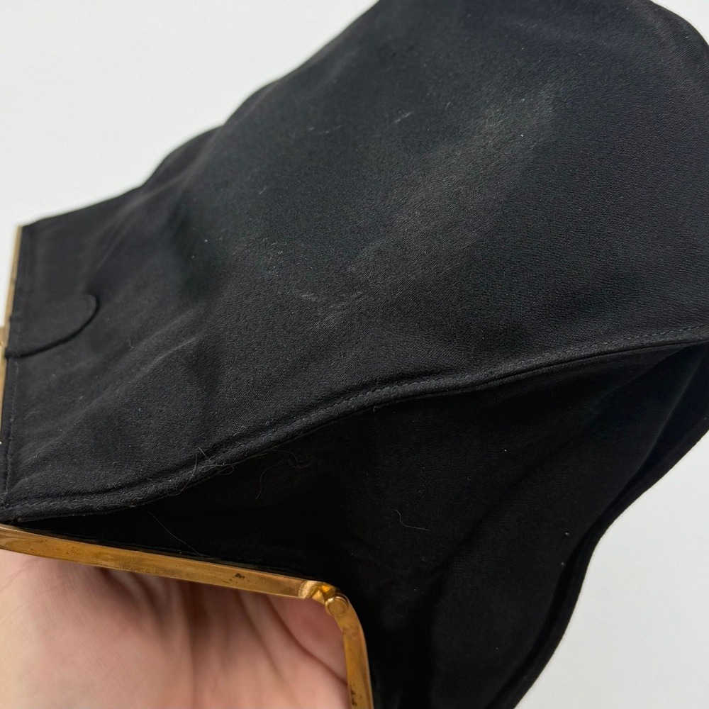 VTG Koret Black Satin Evening Bag Mother of Pearl Enamel Frame Gold Tone Clutch - Picture 10 of 12